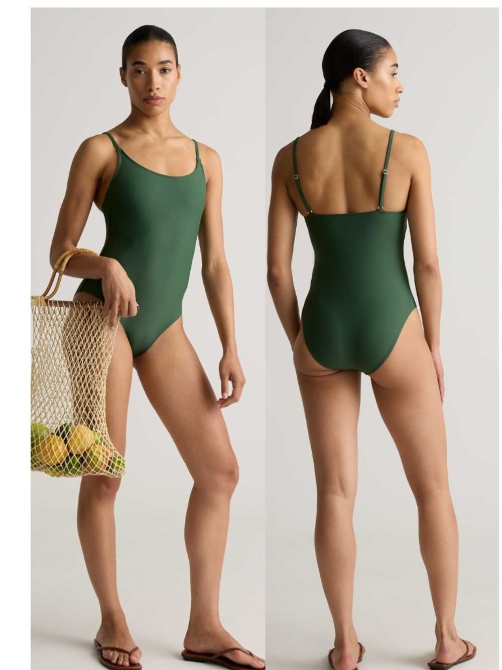 NWT QUINCE Italian Cami One-Piece Swimsuit Palm Green Size S
